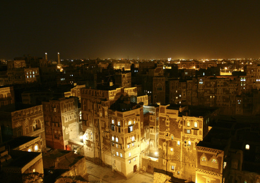 Traditional houses in the old city featuring ornamental facades, Amanat Al-Asemah, Sanaa, Yemen