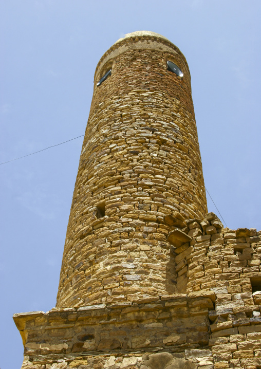 Mosque minaret made of stones, Amran Governorate, Hababah, Yemen