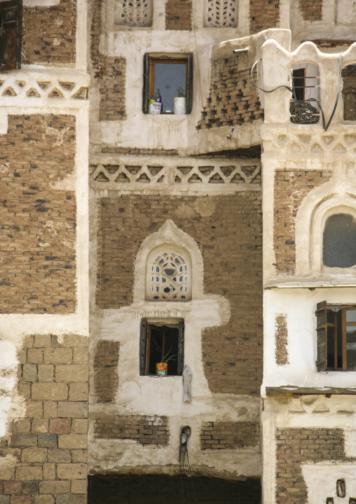 Traditional houses in the old city featuring ornamental facades, Amanat Al-Asemah, Sanaa, Yemen