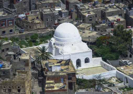 Mosque in the city from Al-Cahira fortress aka Cairo Castle, Janad Region, Taiz, Yemen