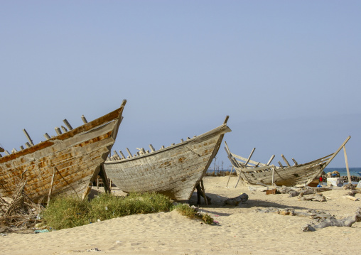 Dhows in a shipyard, Taiz Governorate, Mokha, Yemen