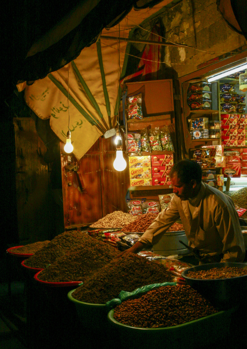 Spices shop in the night market, Amanat Al-Asemah, Sanaa, Yemen