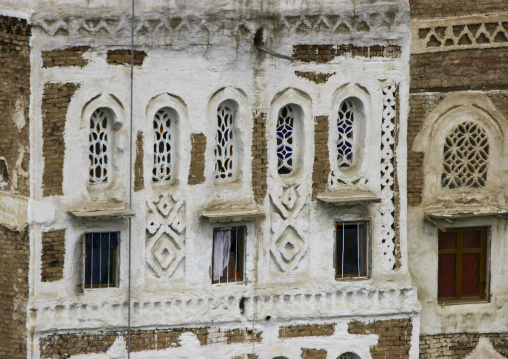 Traditional houses in the old city featuring ornamental facades, Amanat Al-Asemah, Sanaa, Yemen