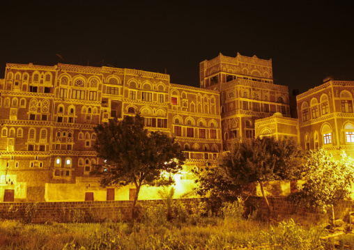 Traditional houses in the old city featuring ornamental facades, Amanat Al-Asemah, Sanaa, Yemen