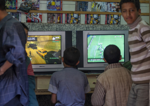 Yemeni boys playing video games, Amanat Al-Asemah, Sanaa, Yemen