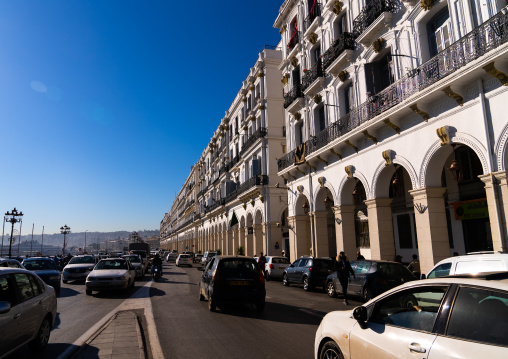 Old french colonial buildings on seaside boulevard, North Africa, Algiers, Algeria