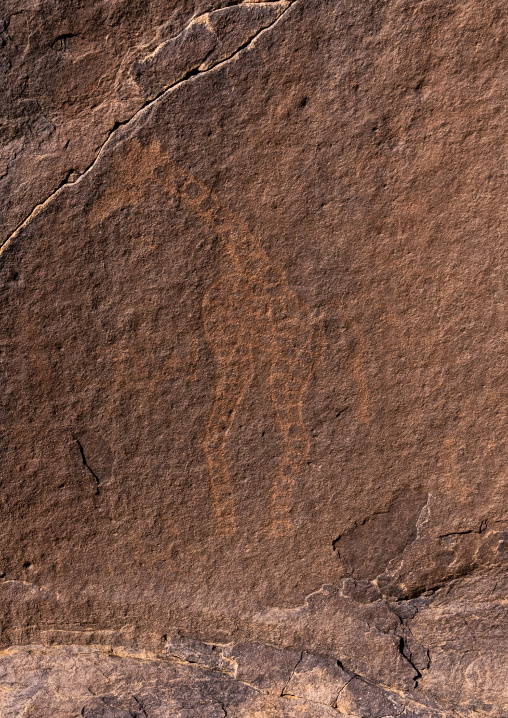 Giraffe rock carving in Cultural park of Ahaggar, North Africa, Tagmart, Algeria