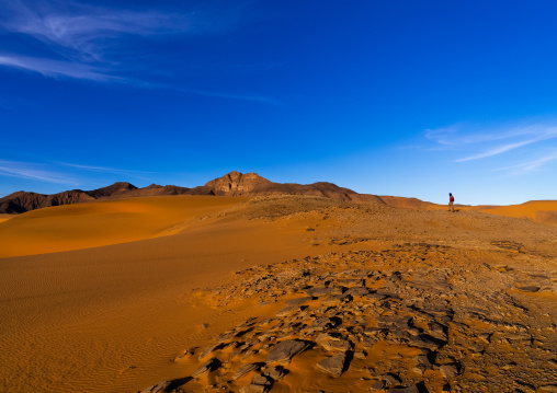 Rocks and sand dunes in Sahara desert, Tassili N'Ajjer National Park, Tadrart Rouge, Algeria
