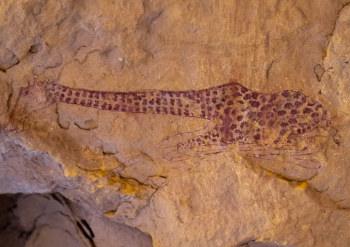 Rock painting depicting a giraffe sleeping, Tassili N'Ajjer National Park, Tadrart Rouge, Algeria