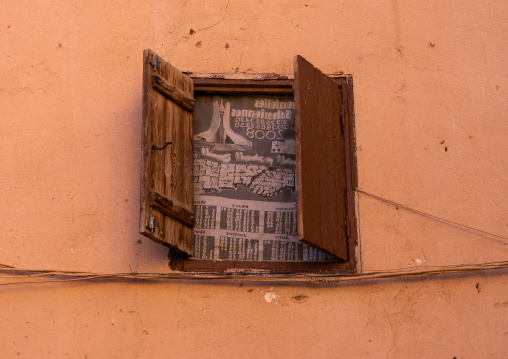 Window with a curtain in Ksar El Atteuf, North Africa, Ghardaia, Algeria