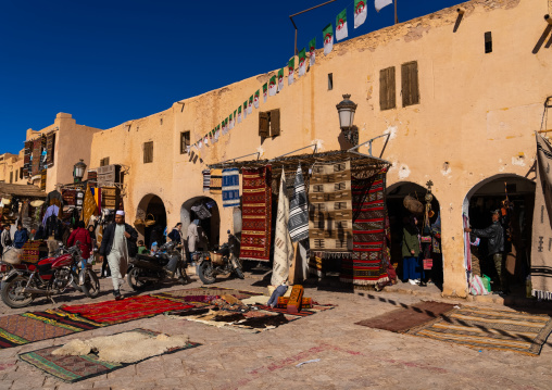 Carpet sellers at market square, North Africa, Ghardaia, Algeria