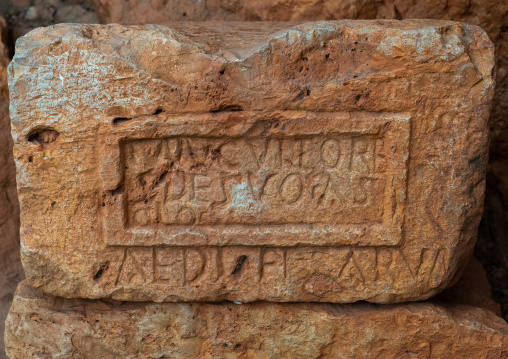 Inscriptions along Cardo Maximus in Tiddis Roman Ruins, North Africa, Bni Hamden, Algeria