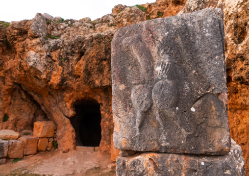 Phallic symbol placed on a cock in Tiddis Roman Ruins, North Africa, Bni Hamden, Algeria