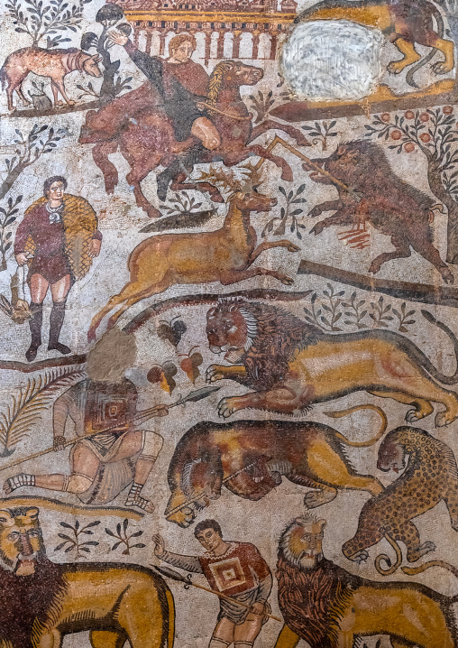 Great hunt mosaic from the ancient Roman city, North Africa, Djemila, Algeria