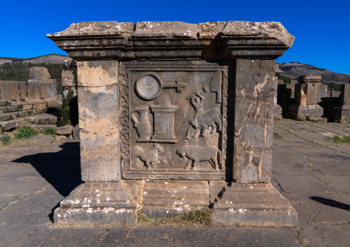 Altar in the Old Forum of the Roman ruins of Djemila, North Africa, Djemila, Algeria