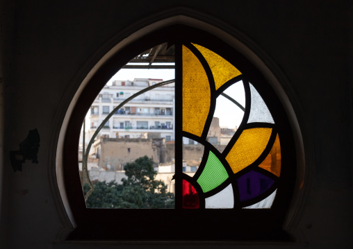 Chateau Neuf fort broken stained Glass window, North Africa, Oran, Algeria