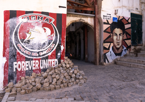 Murals of football and revolution in the casbash, North Africa, Algiers, Algeria