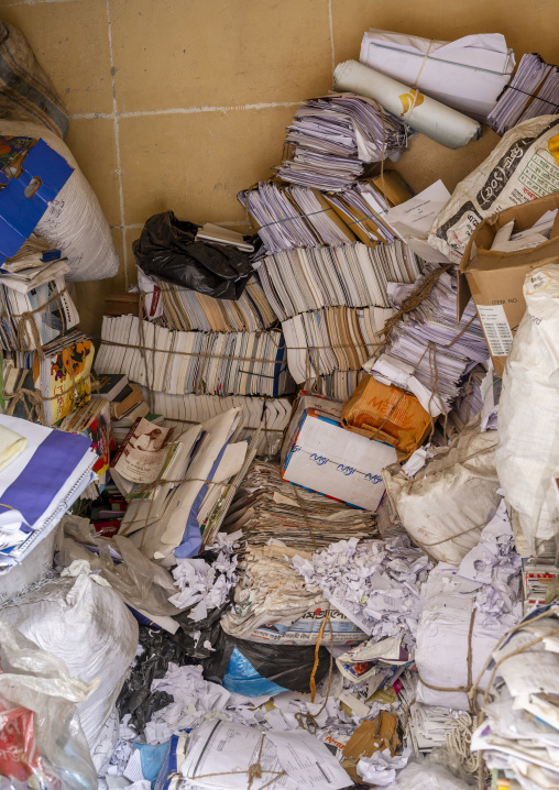 Paper ready for recycling in Korail slum, Dhaka Division, Dhaka, Bangladesh