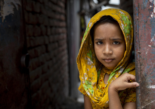 Portrait of a veiled girl in Korail slum, Dhaka Division, Dhaka, Bangladesh