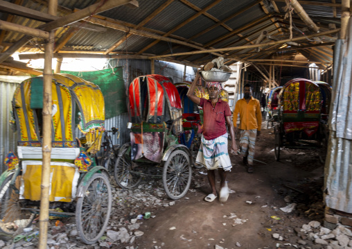 Parked decorated rickshaws, Dhaka Division, Dhaka, Bangladesh