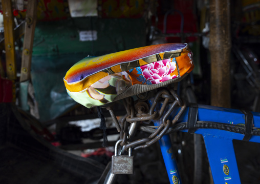 Colorful rickshaw saddle, Dhaka Division, Dhaka, Bangladesh