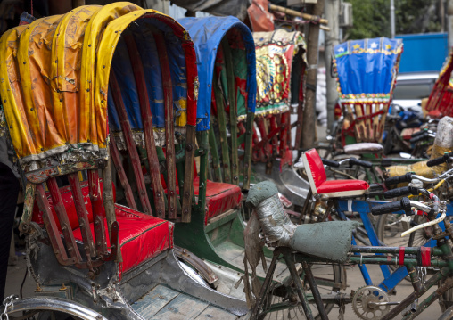 Parked decorated rickshaws, Dhaka Division, Dhaka, Bangladesh