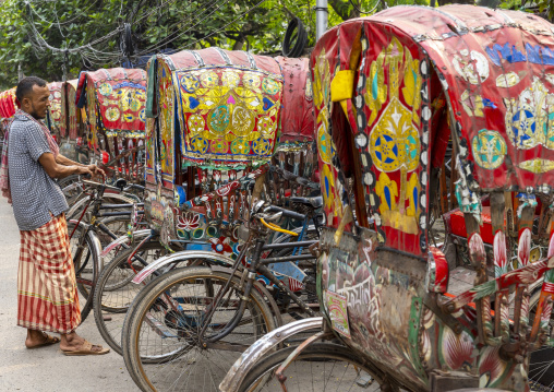 Parked decorated rickshaws, Dhaka Division, Dhaka, Bangladesh