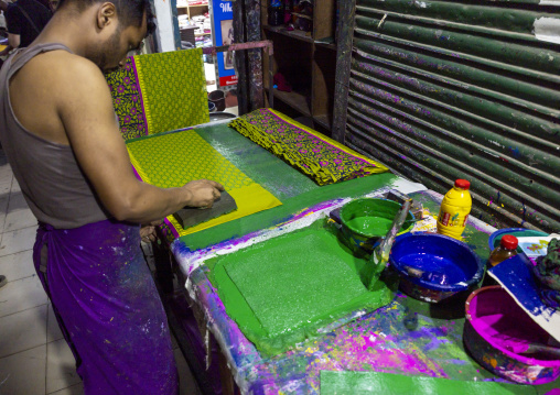 Block printing workshop in Dhaka New Market, Dhaka Division, Dhaka, Bangladesh