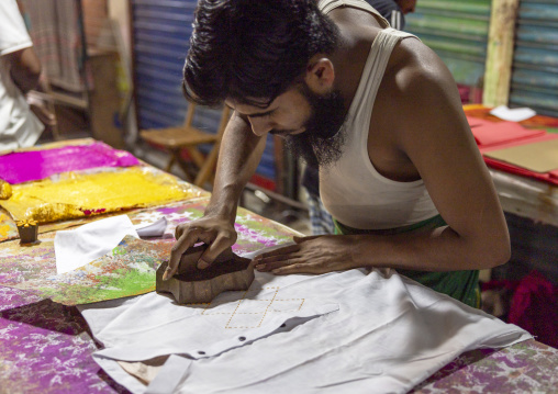 Block printing workshop in Dhaka New Market, Dhaka Division, Dhaka, Bangladesh