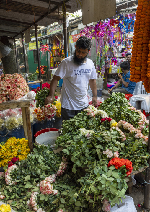 Flower market seller, Dhaka Division, Dhaka, Bangladesh