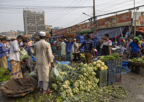 Cauliflowers for sale at Kawran Bazar vegetables morning market, Dhaka Division, Dhaka, Bangladesh