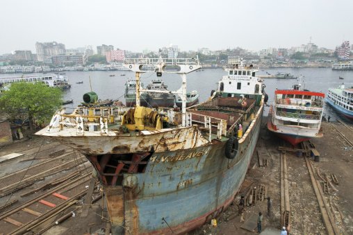 Aerial view of Dhaka Shipyard, Dhaka Division, Keraniganj, Bangladesh