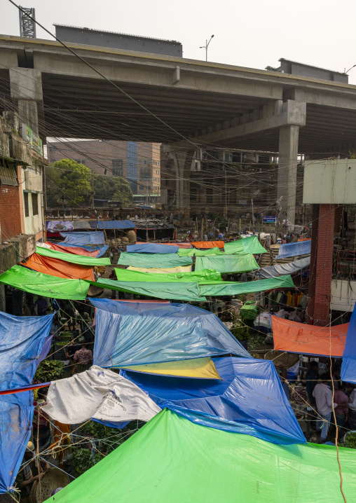 Kawran Bazar protected by plastic sheetings, Dhaka Division, Dhaka, Bangladesh