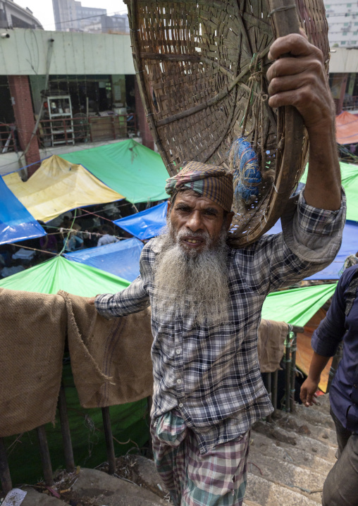 Porter in the Kawran Bazar vegetables and fruits morning market, Dhaka Division, Dhaka, Bangladesh