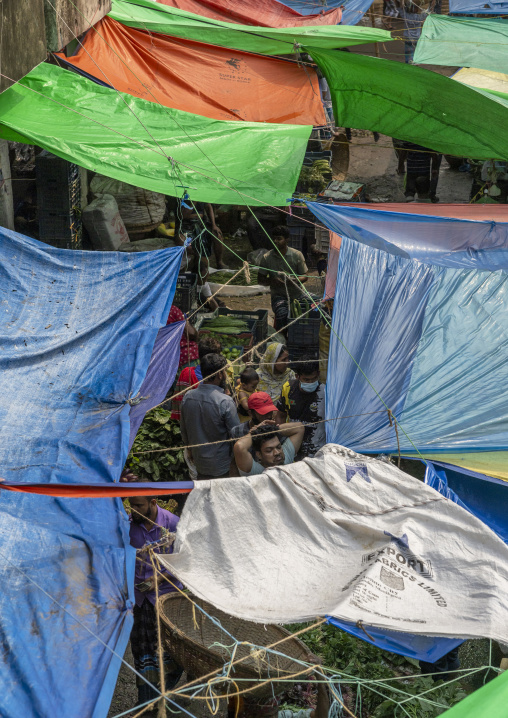 Kawran Bazar protected by plastic sheetings, Dhaka Division, Dhaka, Bangladesh