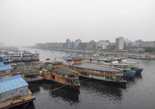 Boats anchored on Buriganga river, Dhaka Division, Dhaka, Bangladesh