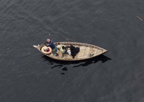 Local boats with passengers on Buriganga river, Dhaka Division, Keraniganj, Bangladesh