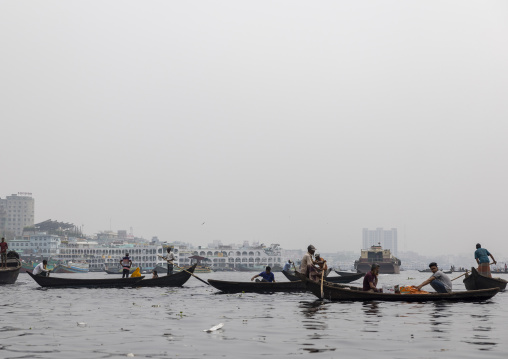 Bangladeshi people on a local boat on Buriganga river, Dhaka Division, Keraniganj, Bangladesh