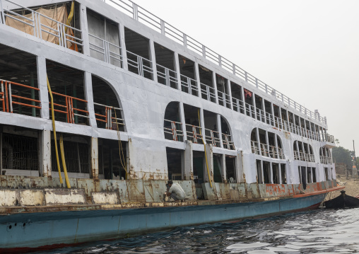 Anchored ferry vessels at the dockyard, Dhaka Division, Keraniganj, Bangladesh