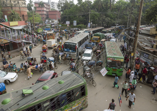 High angle view of street traffic, Dhaka Division, Dhaka, Bangladesh