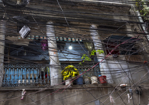 Tangled power lines in the street, Dhaka Division, Dhaka, Bangladesh