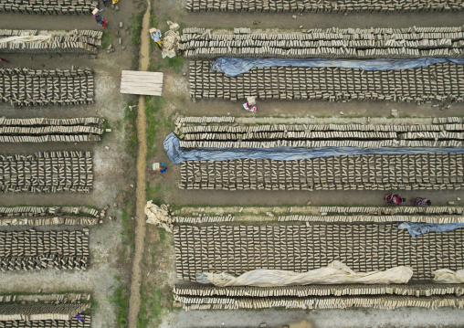 Aerial view of a brick factory, Sylhet Division, Bahubal, Bangladesh