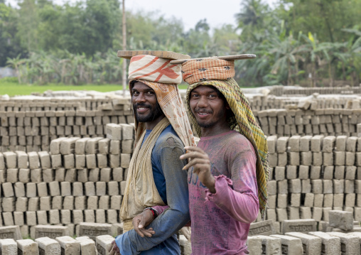 Portrait of bangladeshi male workers in a brick factory, Sylhet Division, Bahubal, Bangladesh