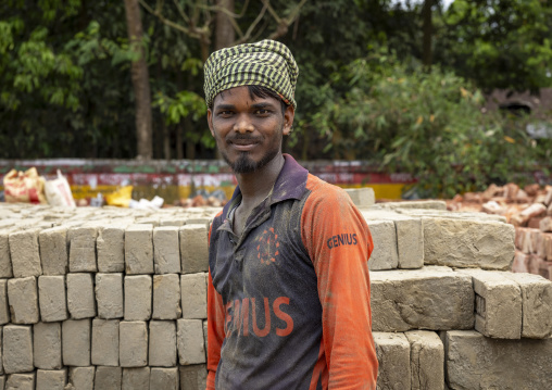 Portrait of a bangladeshi male worker in a brick factory, Sylhet Division, Bahubal, Bangladesh