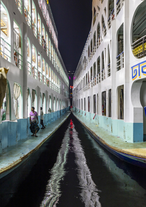 Ferry to Barisal  at Sadaghat Launch Terminal at night, Dhaka Division, Dhaka, Bangladesh