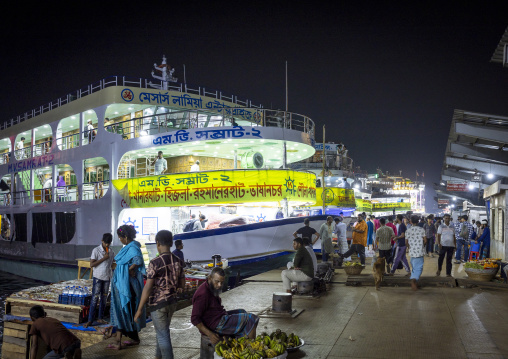 Ferry to Barisal  at Sadaghat Launch Terminal at night, Dhaka Division, Dhaka, Bangladesh