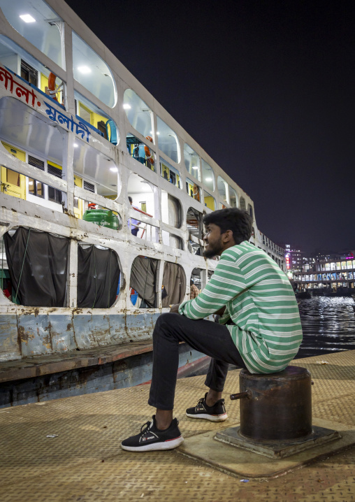 Ferry to Barisal  at Sadaghat Launch Terminal at night, Dhaka Division, Dhaka, Bangladesh