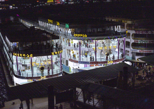 Ferry to Barisal  at Sadaghat Launch Terminal at night, Dhaka Division, Dhaka, Bangladesh