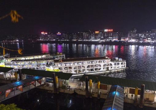 Ferry to Barisal  at Sadaghat Launch Terminal at night, Dhaka Division, Dhaka, Bangladesh