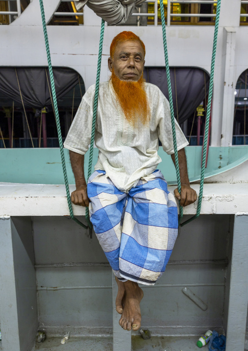 Ferry to Barisal passenger with red beard, Dhaka Division, Dhaka, Bangladesh